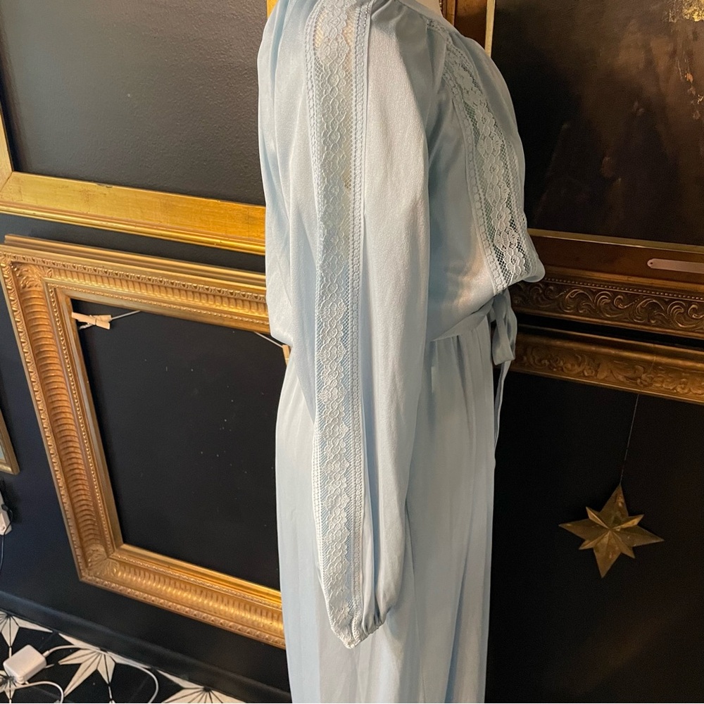 Vintage 70s Montgomery Ward Long Blue Dress with Lace S - Picture 5 of 10